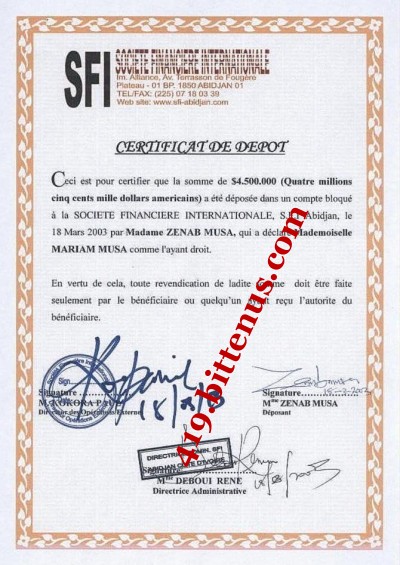 Certificate de Deposit